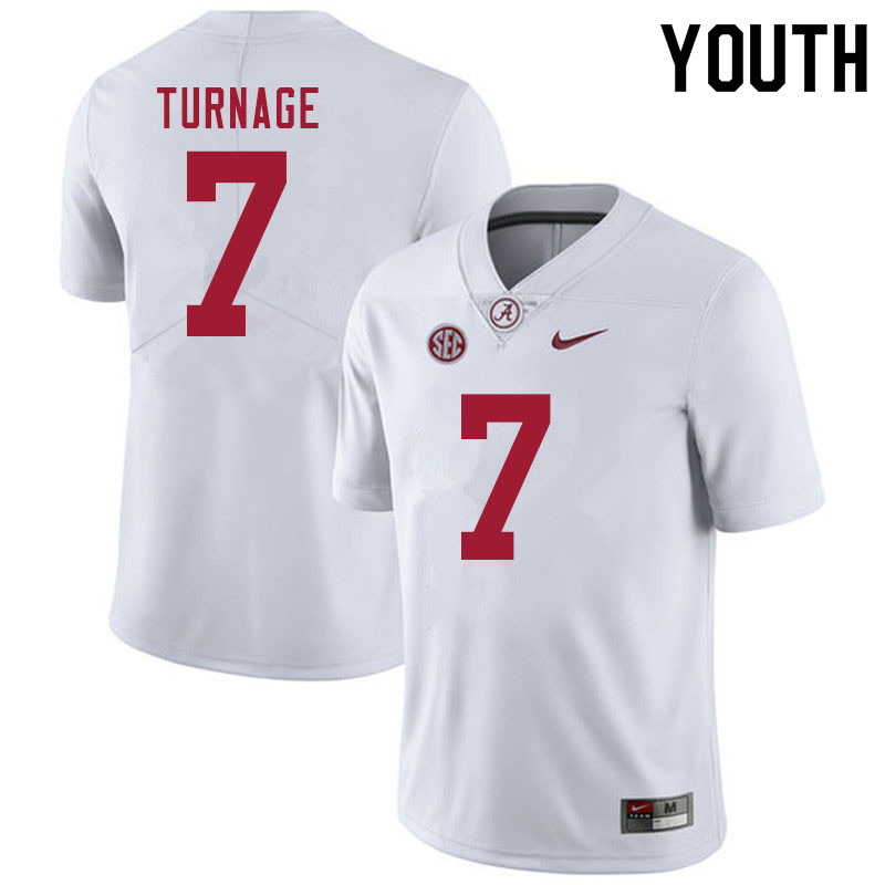 Youth #7 Brandon Turnage Alabama White Tide College Football Jerseys Sale-White